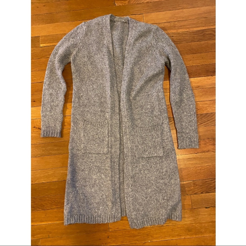 Heavy thick cozy knit grey gray cardigan sweater S M midi lounge
